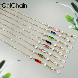 Eyeglasses chains Chichain Stylish Pearl Beaded Crystal Eyeglasses Necklace for Women Chic Colored Crystal Pearl Glasses Holders Chains 231201