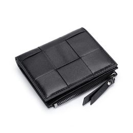 Wallets 100%Genuine Leather Womens And Purses Hand Woven Fold Coin Money Bags 2022 Fashion Card Holder Clutch Zipper Purse240G