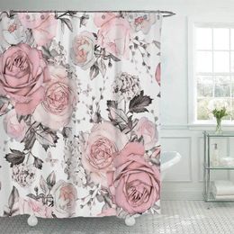 Curtain Pink Flowers Watercolour Shower Curtains Polyester Waterproof Cloth Home Decor Bathroom Set
