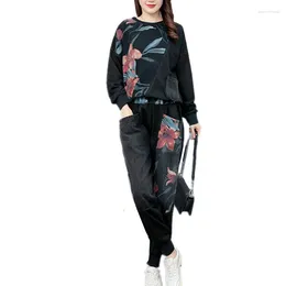 Women's Tracksuits Casual Sweatshirt Sets Women 2024 Autumn Winter Mom O-Neck Pullover Tops Fashion Denim Hoodie Two-Piece Set Outfits W129