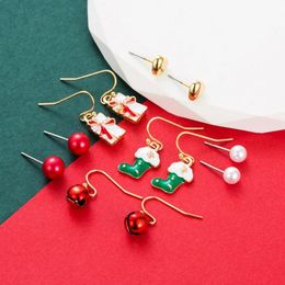 Stud Pendant Necklaces Christmas Earrings Snowflake Sock Gloves Color Bells Pearl Ear Studs YearS Gift Jewelry Party Accessories For Ladies