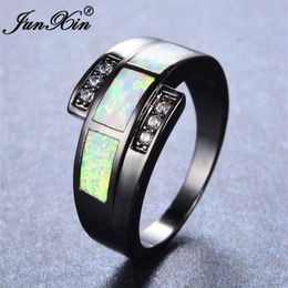 Wedding Rings JUNXIN White Fire Opal Ring With Zircon Vintage Black Gold Filled Jewelry For Men And Women Christmas Day Gift230e