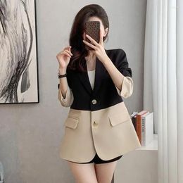 Women's Suits Blazer Woman Colorblock Loose Jacket Black Coats For Women Elegant And Youth Clothes With Outerwears