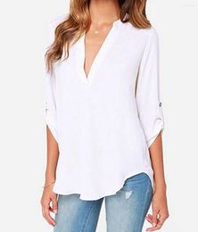 Women's Blouses 2023 Autumn Women Long Sleeve V Neck Print Shirt Plus Size Elegant Chiffon Top Business Ladies Loose