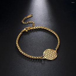 Charm Bracelets Wholesale Flower Of Life Bracelet Stainless Steel Gold Color Box Chain For Women Girl Lucky Amulet Jewelry Gifts