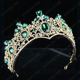 New Hair Jewelry For Women Baroque Green Tiaras Crowns Gold Metal Tiara Crystal Rhinestones Diadem Wedding Hair Accessories272U