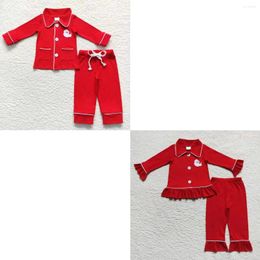 Clothing Sets Infant Christmas Santa Embroidery Sleepwear Pants Kid Red Outfit Matching Boy Girl Pajamas Children Long Sleeves Button Down