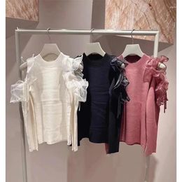 Women's Sweaters LYEEYNNR Mesh Patchwork Off Shoulder Pullovers Women Solid Color Long Sleeve Fashion Female Harajuku Gentle Pull Femme