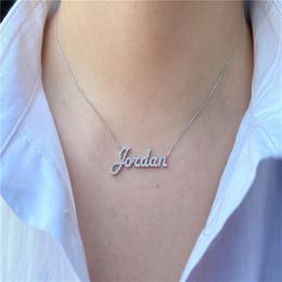 Custom Diamond Name Necklace Personalised Stainless Steel Jewellery Couple Chain Women Choker Pendant Valentines Day Gift236Y