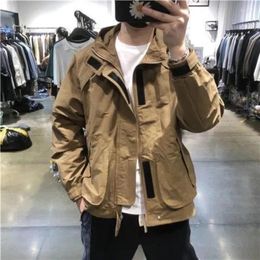 Men's Jackets Autumn Solid Hooded American Youth Casual Loose High Street Handsome Outdoors Jacket Men Overcoat Male Clothes