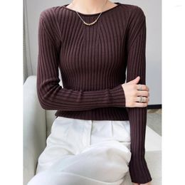 Women's Sweaters Cotton Sweater Women Knitted Tops Basic Ribbed Pullover Textured Solid Color Knitwear M-2xl