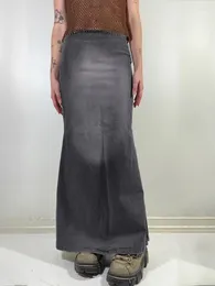 Skirts WeiYao Gray Gradient Vintage Grunge Y2K Denim Long Womens Asymmetrical Low Waist Design Side Slit Holiday Skirt