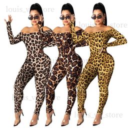 Women's Jumpsuits Rompers New Autumn women Elegant Leopard Print Off Shoulder long sleeve bodycon Jumpsuit Sexy Club Party Romper playsuit outfit GL3672 T231202