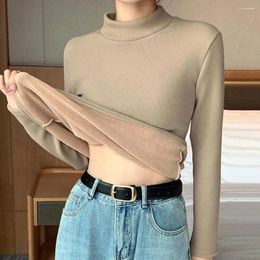 Women's Blouses Turtleneck Winter Sweater Women Elegant Sueter Fleece KnittedThicken Velvet Lined Warm Pullover Slim Top Jersey Knitwear