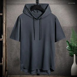 Men's T Shirts Oversized 2xl All-match Solid Simple Short Sleeve Hooded Men Shirt Fashion Casual Inside Black Grey 2024 Summer Top