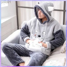 Men's Sleepwear Cute Pyjamas For Men Thick Plush Fleece Pyjama Sets Winter Coral Velvet Warm Flannel Clothes Home Suit Sleepwear L231202