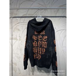 Correct version of B family's heavy metal style Sanskrit worn-out washed cement dyed worn-out men's and women's hooded sweaters and jackets