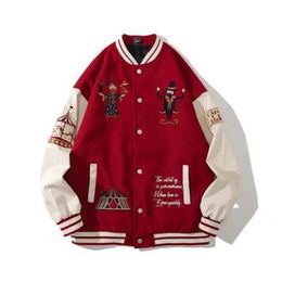 Women's Jackets Y2k Clothes Women American Red Embroidered Woollen Baseball Uniform For Men And Women Street Casual Loose Coat Couple 231202