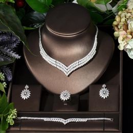 Necklace Earrings Set Fashion Dubai Nigerian 4pcs Bridal Zirconia Sets For Women Party African CZ Crystal Wedding Jewellery S-037
