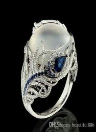 Engagement Wedding Rings Vintage Creative Silver Ring For Women Blue Opal Flower Moonstone Jewelry8476045