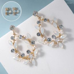 Dangle Earrings SLBRIDAL Handmade Rhinestones Crystal Pearls Flower Bridal Earring Wedding Drop Women Girls Fashion Party Jewelry