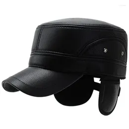 Ball Caps GBCNYIER Male Warm Winter Hat Ear Protection Short Brim Visor Faux Pu Leather Men Casual Outdoor Keep