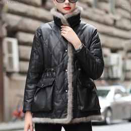 Women's Leather Real Jacket Women Genuine Sheepskin Coat Casual Coats Winter 2024 Slim Down Jackets Standing Collar