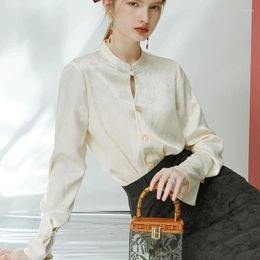 Women's Blouses Chiffon Chinese Style Shirt Vintage Loose O-neck Spring/Summer Clothing Long Sleeves Solid Tops YCMYUNYAN
