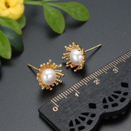 Stud Pearl Earrings White Pink Freshwater For Women Party Gift Fashion Jewellery Beautiful Flower Leaf304w