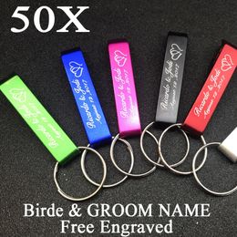 Other Event Party Supplies 50pcs Wedding Favour Personalised Bottle Opener Keychains Keyrings Personalised Wedding Gift Packing in white Organza bag 231202