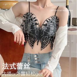 Women's Tanks Butterfly Top For Women Girls Sexy Crop Tops Nightclub Camisole Tube Female Lingerie Vest Lady'S Bralette With Pad Fashion