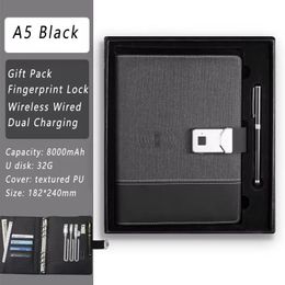 Notepads Rechargeable Notebook Fingerprint Unlocking U Disc Wireless Power Bank Smart Electronic Password Lock Notepad Gift Box Set 231201