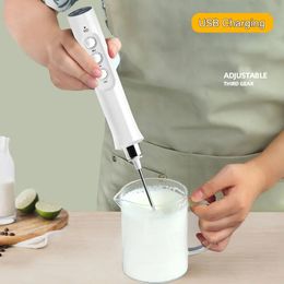 1pc Electric Milk Frother 3 In 1 Portable Rechargeable Electric Milk Frother Foam Maker Handheld Foamer High Speeds Drink Mixer Kitchen Accessories