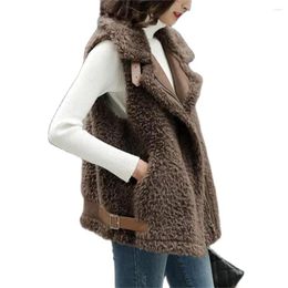 Women's Fur 2024 Winter Lamb Wool Vest Women Sleeveless Jacket Thicken Warm Waistcoat Fall Turn Down Collar Hidden Zipper Outwear Garment