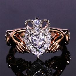 New Women Fashion Jewellery Crown Wedding Ring 925 Sterling Silver&Rose Gold Fill Eternity Popular Women Engagement Claddagh Ring Gi324A