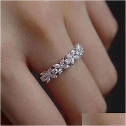 Band Rings Wedding For Women Sier Plated Simple Single Row Cubic Zirconia Temperament Jewellery Ring Drop Cc3118 Delivery Dhd6L
