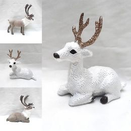 Decorative Objects Figurines Christmas Gift White Reindeer Elk Plush Simulation Dolls Miniatures Decorations For Home Ornaments 231202