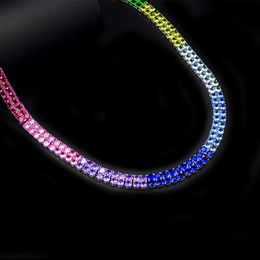 Wuzhou Rainbow Cz Necklace Cuban Link Chain Double Rows Tennis Bracelets