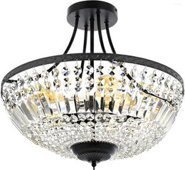 Chandeliers Round Crystal Ceiling Light Fixture Modern Semi Flush Mount Black Contemporary Metal Energy Efficient