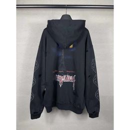 B Family High Edition 24 New Paris Tower Graffiti Worn Out Wash Used Zipper Cardigan Coat Sweater