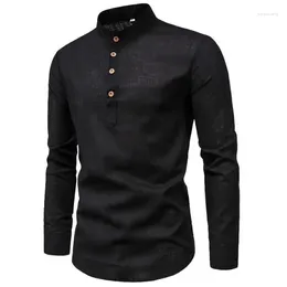 Men's Casual Shirts Shirt Slim Fit Business Stand Collar Cotton Half Open Fashion Solid Colour Long Sleeve