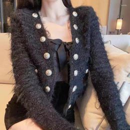 Women's Jackets Autumn Fashion Women Short Coat Long Sleeve Young Lady Elegant Knitting Cardigans Solid Colour Female Jacket Double Breasted