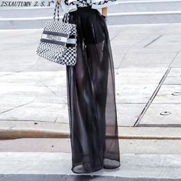 Women's Pants Baggy Wide Leg Summer Women High Waist Transparent Trousers Ultra Thin Pantalon Female Slacks Vintage Fashion