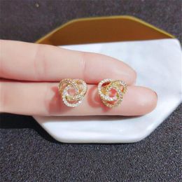 Ins Top Selling Stud Earrings Simple Fashion Jewellery 925 Sterling Silver& Gold Fill Pave White Sapphire CZ Diamond Gemstones Etern277c