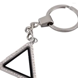 Keychains 4PCS 4colors Choose Rhinestone Triangle Glass Floating Locket Keychain Key Ring Pendants Fit Charms