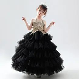 Girl Dresses Baby Girls Tutu Cake Smash Birthday Gown Toddler BlacK Gold Vintage Embroidery Party Dress Little Kids Princess Formal