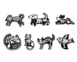 Cartoon Animal Skeleton Creative Bultrasound Image Brooch for Boys 7pcsset Enamel Pin Whole Dog Cat Rabbit Bird Metal Badges3370871