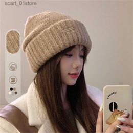 Beanie/Skull Caps Fashionable Knitting Pulr Hat Women's Metal Label Wool Hat Winter Warm Hip-hop Beanie Hat High Quality Cashmere Brown HatL231202