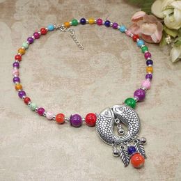 Pendant Necklaces 2023 Ethnic Alloy Fish Necklace For Female Gypsy Colourful Beaded Feather Tassel Jewellery Neck Accessories Gift Collar