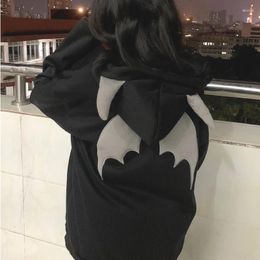 Women's Hoodies Yk2 Devil Horn Letter Print Cardigan Hoodie Women Harajuku Hip Hop Hooded Couple Zipper Jacket Coat Fashion 2000s Sweatshirt